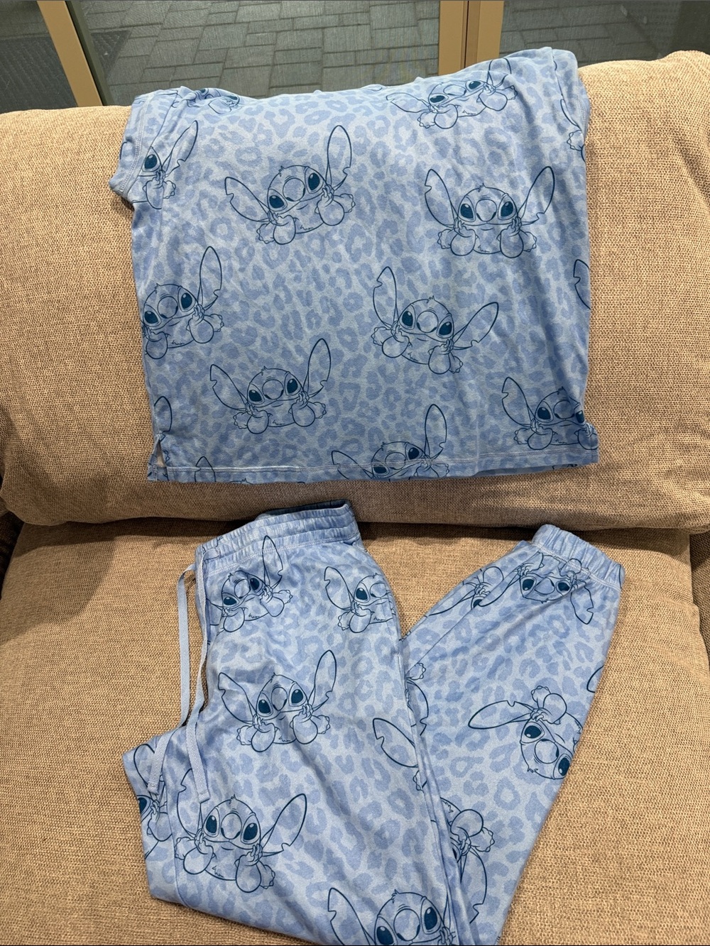 Blue juniors Pajama Set with Cartoon Stitch Print
